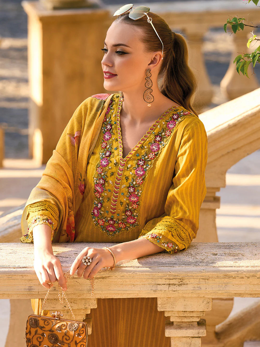 Israh Yellow Suit Set with Dupatta