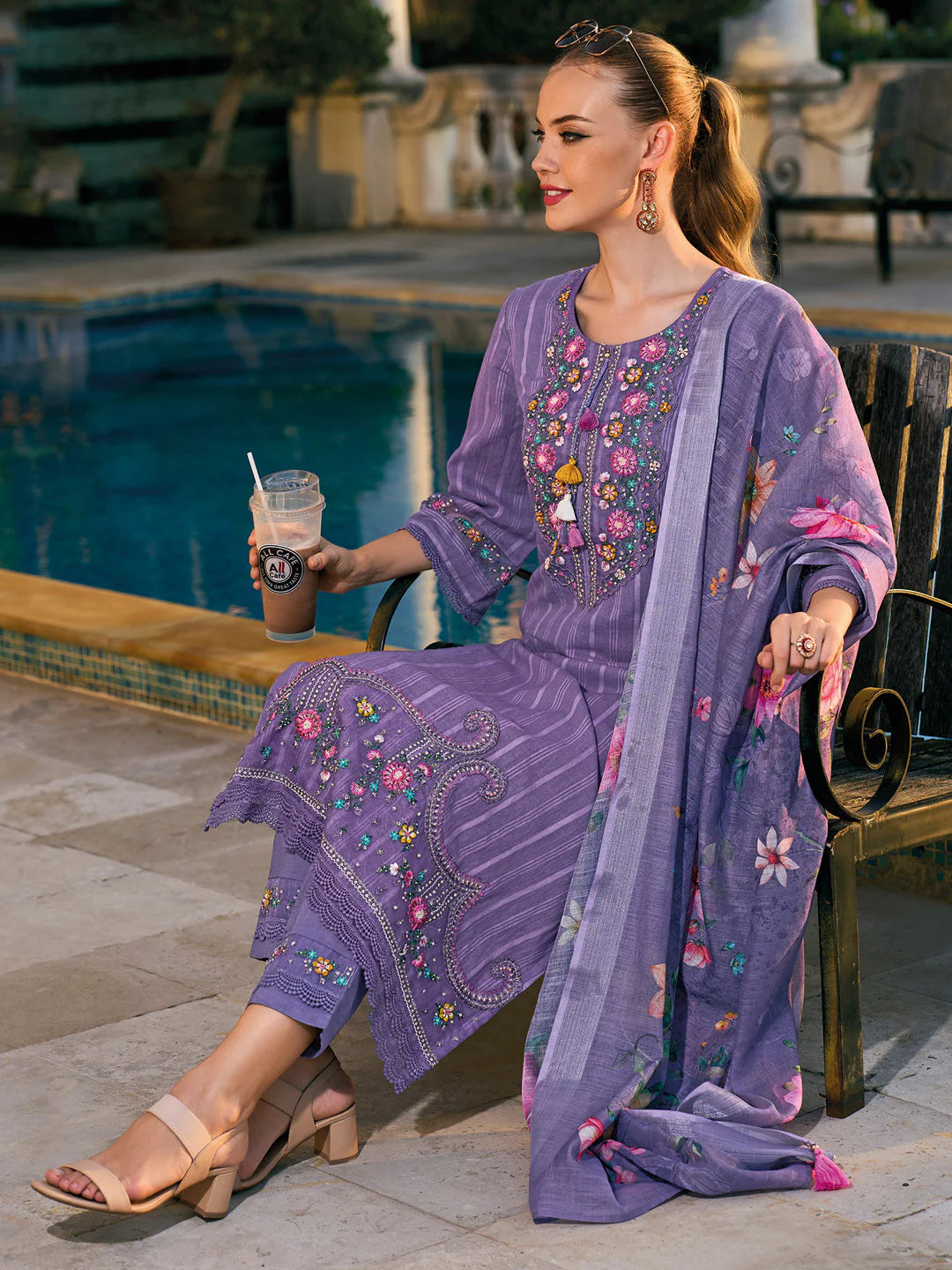 Zoya Purple Suit Set with Dupatta